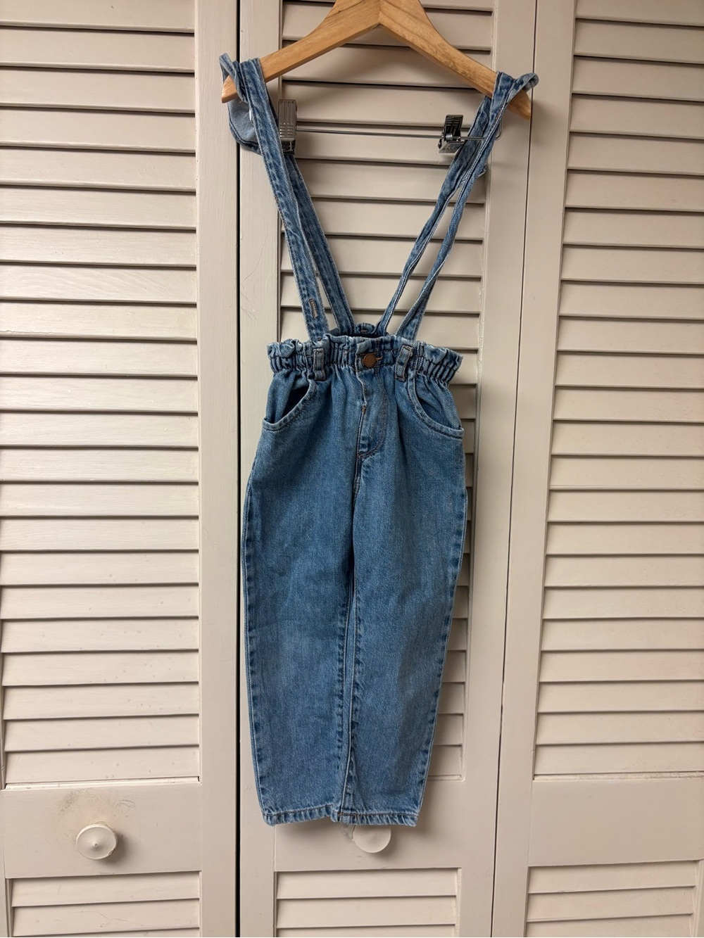 Zara Blue Denim High-Waist Suspender Jeans